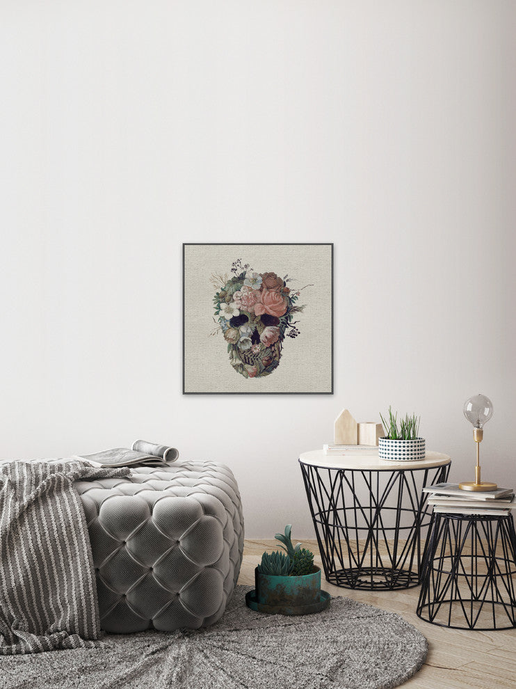 "Floral Skull III" Floater Framed Painting Print on Canvas, 16"x16"