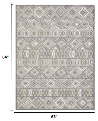 5"x7" Gray Ivory Aztec Pattern Indoor Outdoor Area Rug