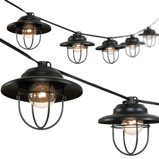10-Light Indoor/Outdoor 10' Rustic G40 Metal Cage Shade String Lights, Black