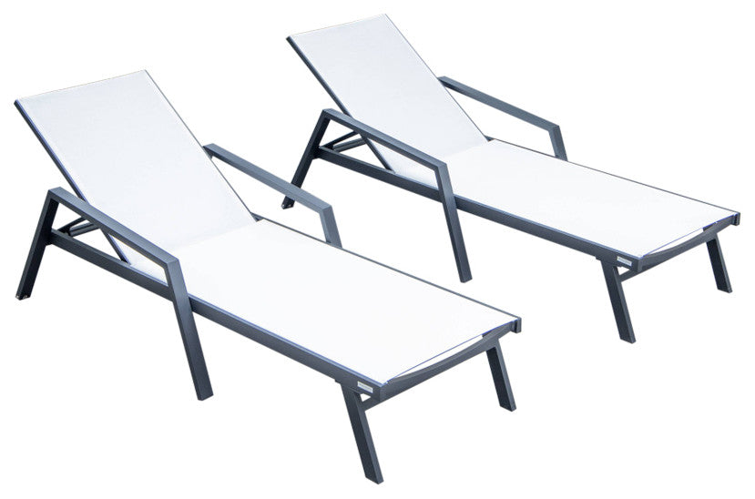 LeisureMod Marlin Outdoor Patio Stackable Chaise Lounge Chair with Arms Set of 2, White