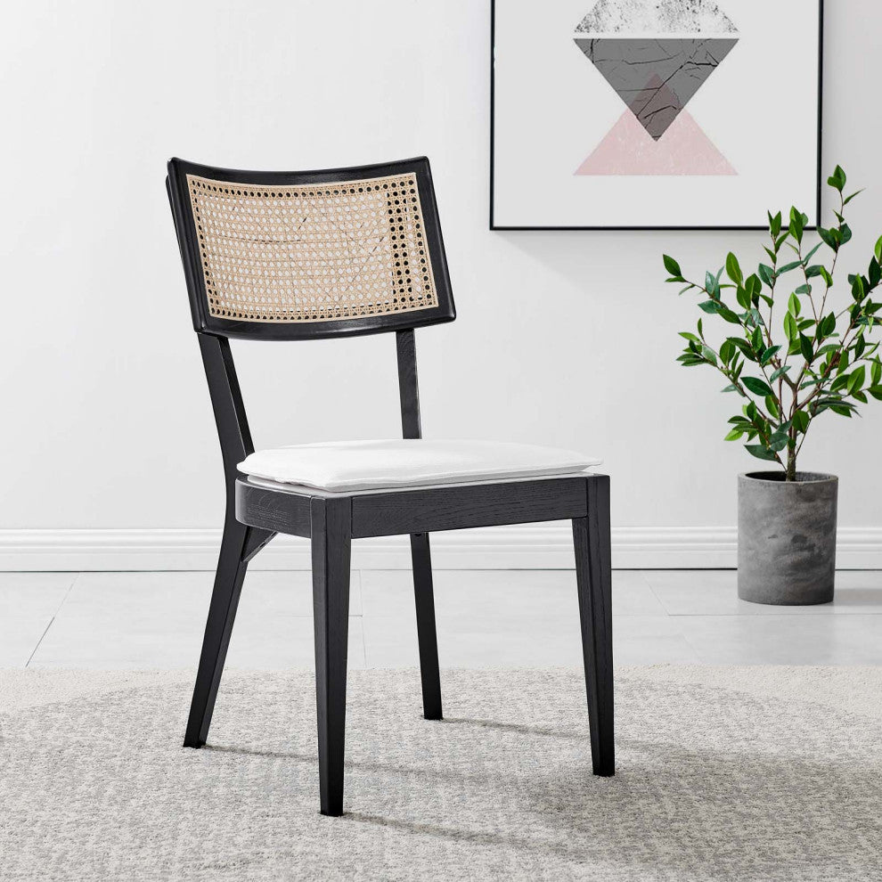Side Dining Chair, White Black, Wood, Modern, Kitchen Cafe Bistro Hospitality
