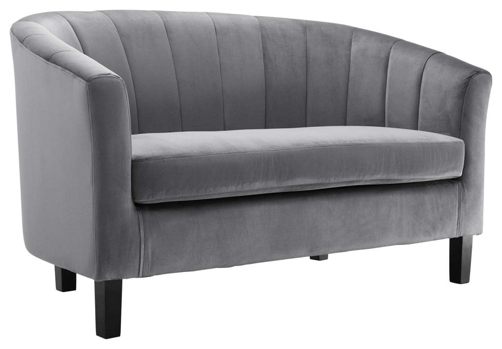 Prospect Channel Tufted Performance Velvet Loveseat and Armchair Set Gray
