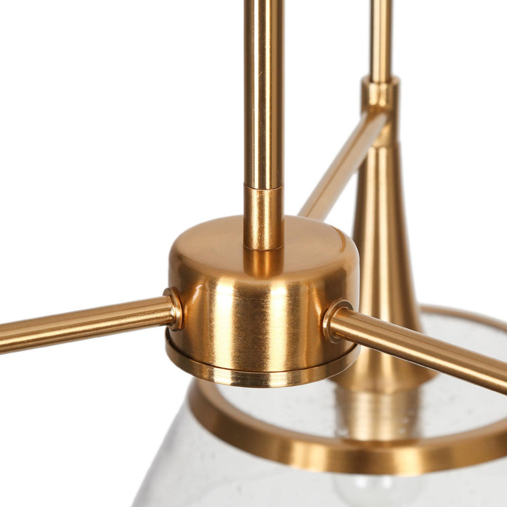 LNC 3-Light Polished Gold with Seedy Glass Linear Modern/Contemporary Chandelier