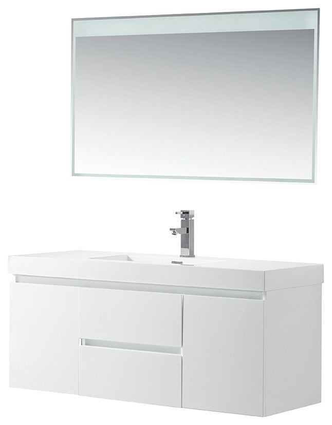 Vanity Art Wall-Hung Single-Sink Bathroom Vanity With Resin Top, 48"