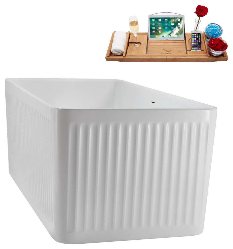 59" Streamline N5000BGL Soaking Freestanding Tub, Tray, Drain, Brushed Gold