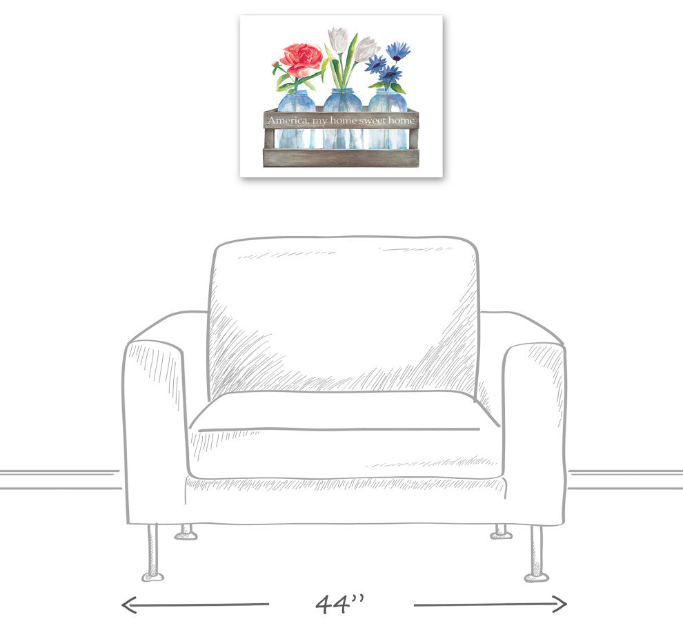 Red White and Blue Florals 16x20 Canvas Wall Art