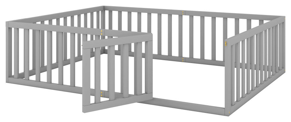 TATEUS Stylish and Versatile Floor Bed for Kids"™Bedroom Fences, Gray, Queen