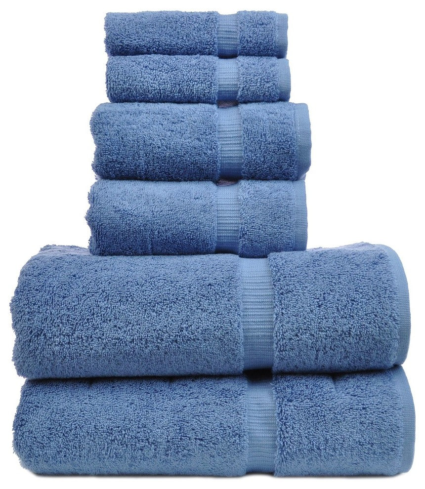 Dobby Luxury Hotel and Spa Dobby Border Towel, Set of 6, Wedgewood