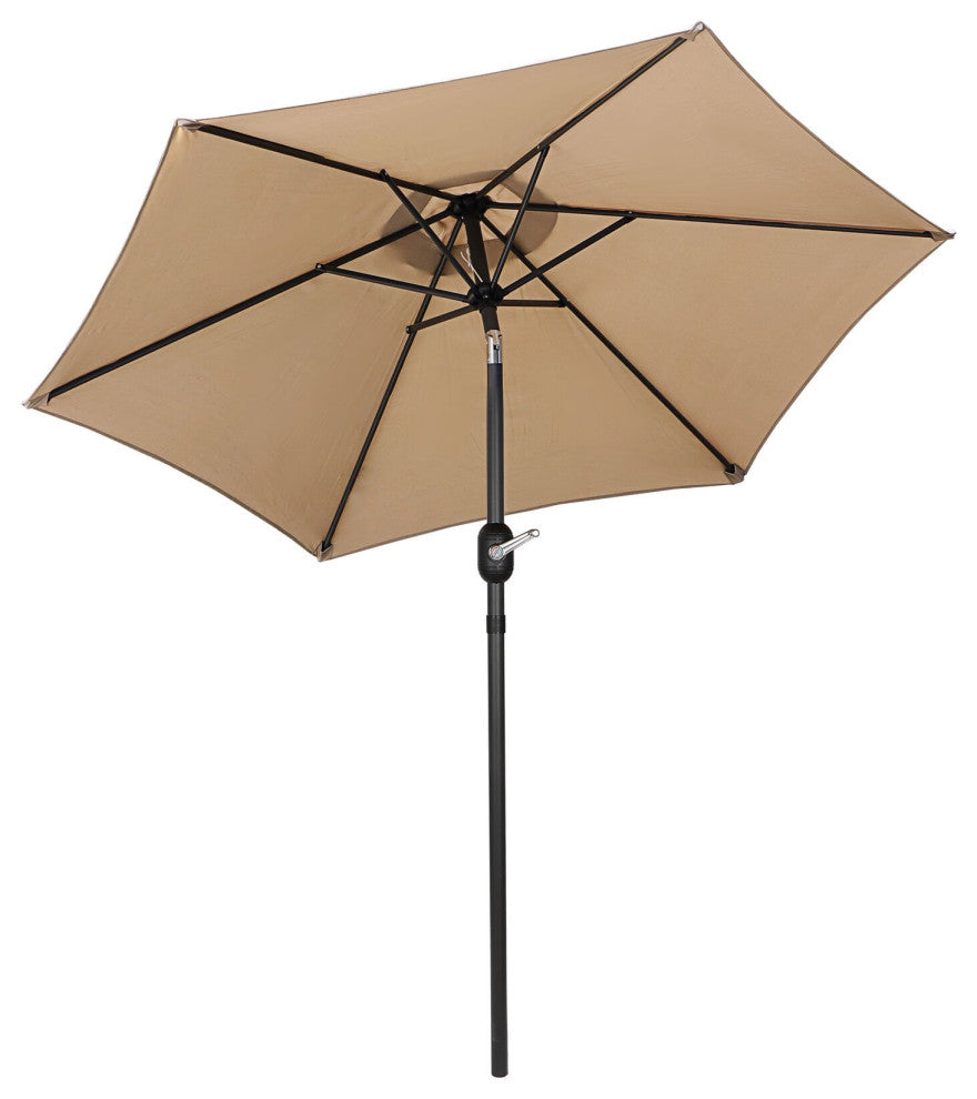 8' Outdoor Patio Steel Market Umbrella With Push Button Tilt and Crank, Khaki