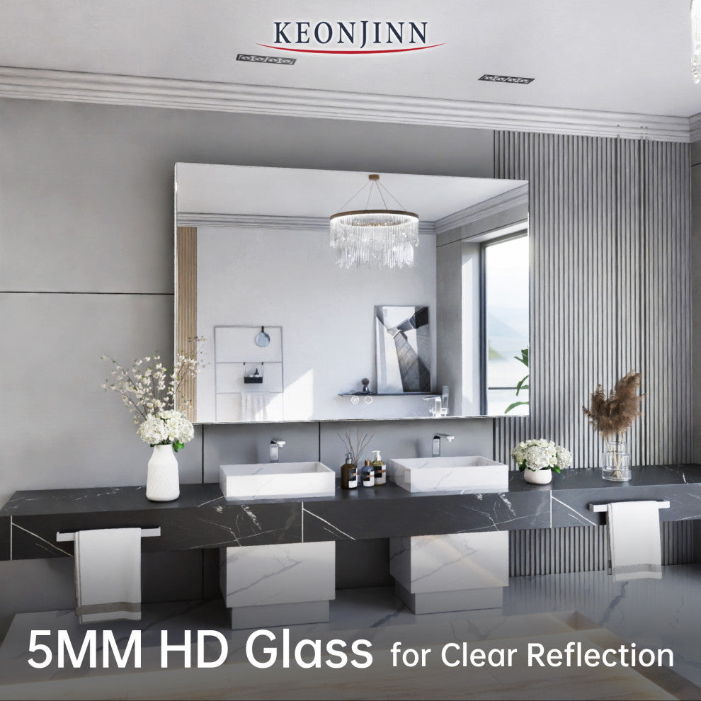 Backlit LED Mirror for Bathroom, Anti-Fog Dimmable, Silver, 48x32