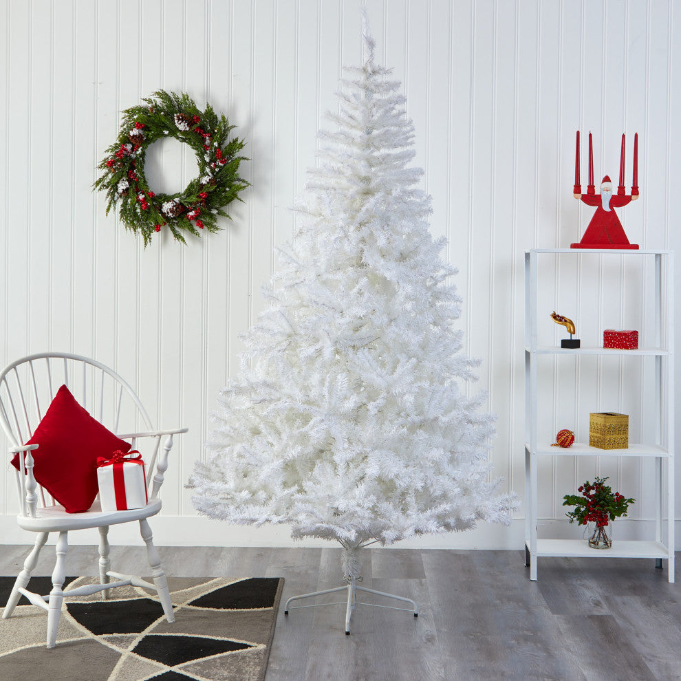 Nearly Natural 7' White Artificial Christmas Tree with 1000 Bendable Branches