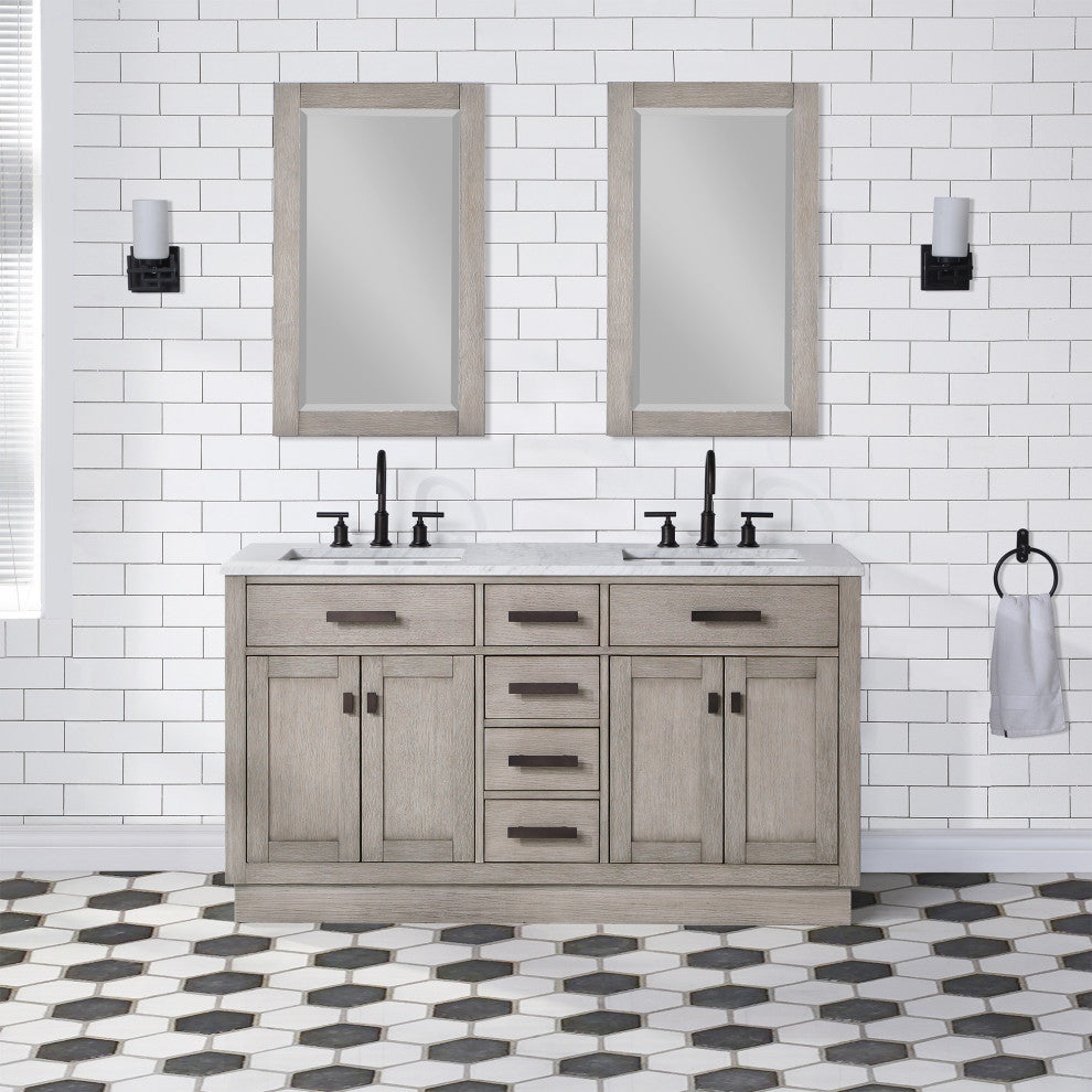 Chestnut 60" Bath Vanity, Grey Oak, Vanity With Mirror(s) With Oil-Rubbed Bronze Finsih Hardware