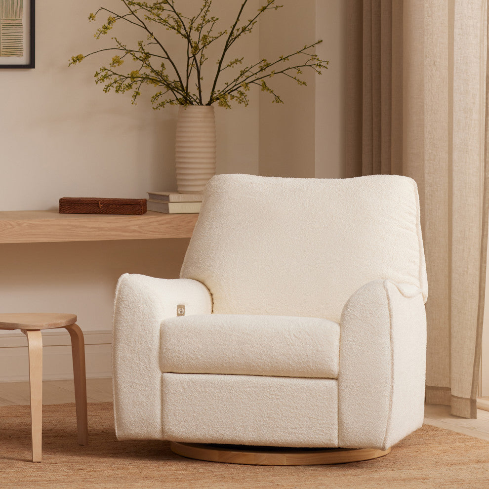 Sunday Power Recliner and Swivel Glider, Chantilly Fleece With Light Wood Base