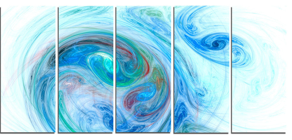 Light Blue Fractal Illustration, Abstract Canvas Wall Art, 60"x28", 5 Panels
