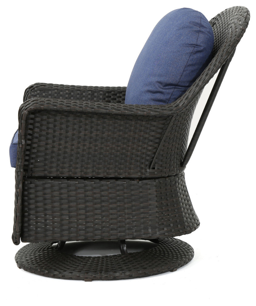 GDF Studio Linsten Outdoor Wicker Swivel Club Chairs With Cushion, Set of 2
