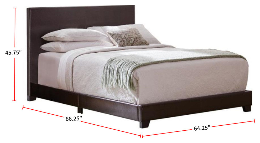 Leatherette Upholstered Bed, Queen Size, Brown