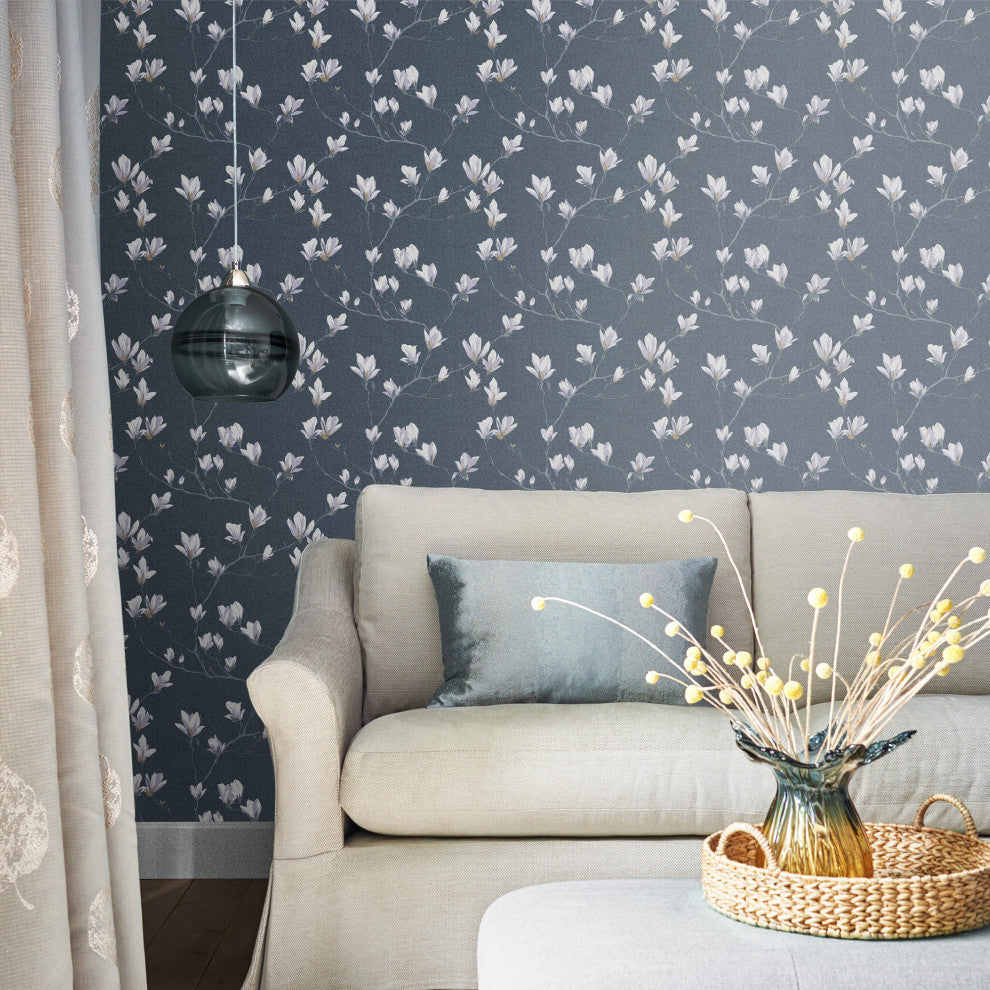 Laura Ashley Magnolia Grove Wallpaper, Dusky Seaspray