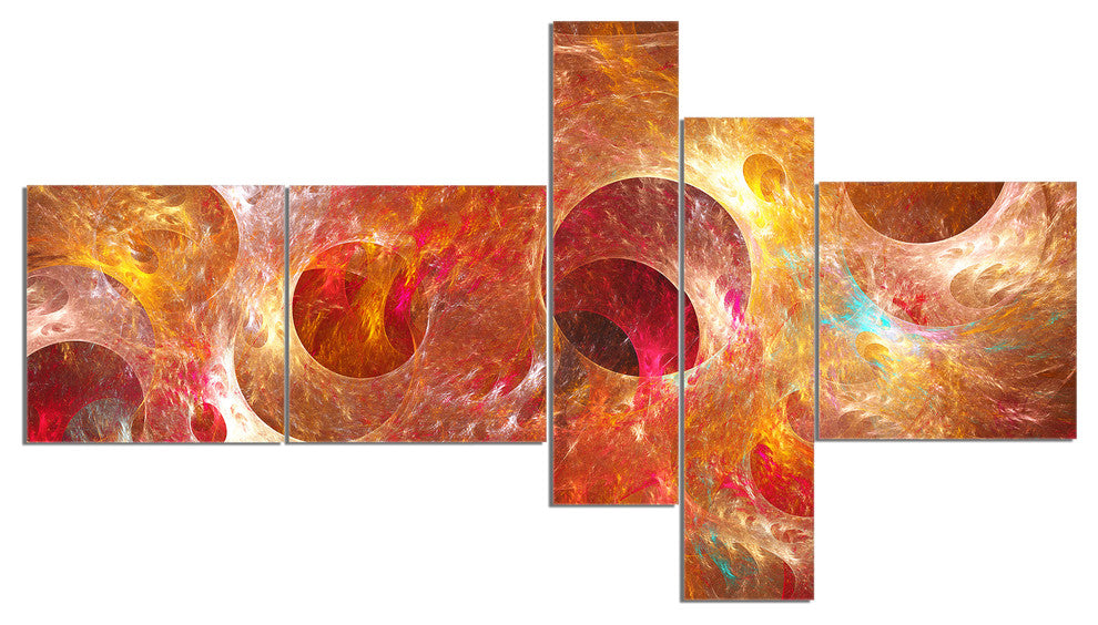 Red Yellow Circles Texture, Abstract Canvas Art Print, 60"x32", 5 panels
