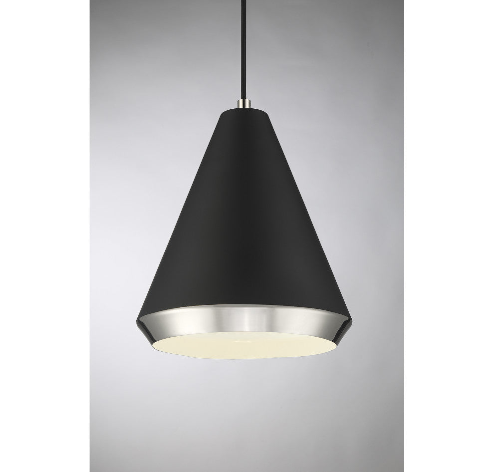 1-Light Pendant, Matte Black With Natural Brass, Matte Black With Polished Nic