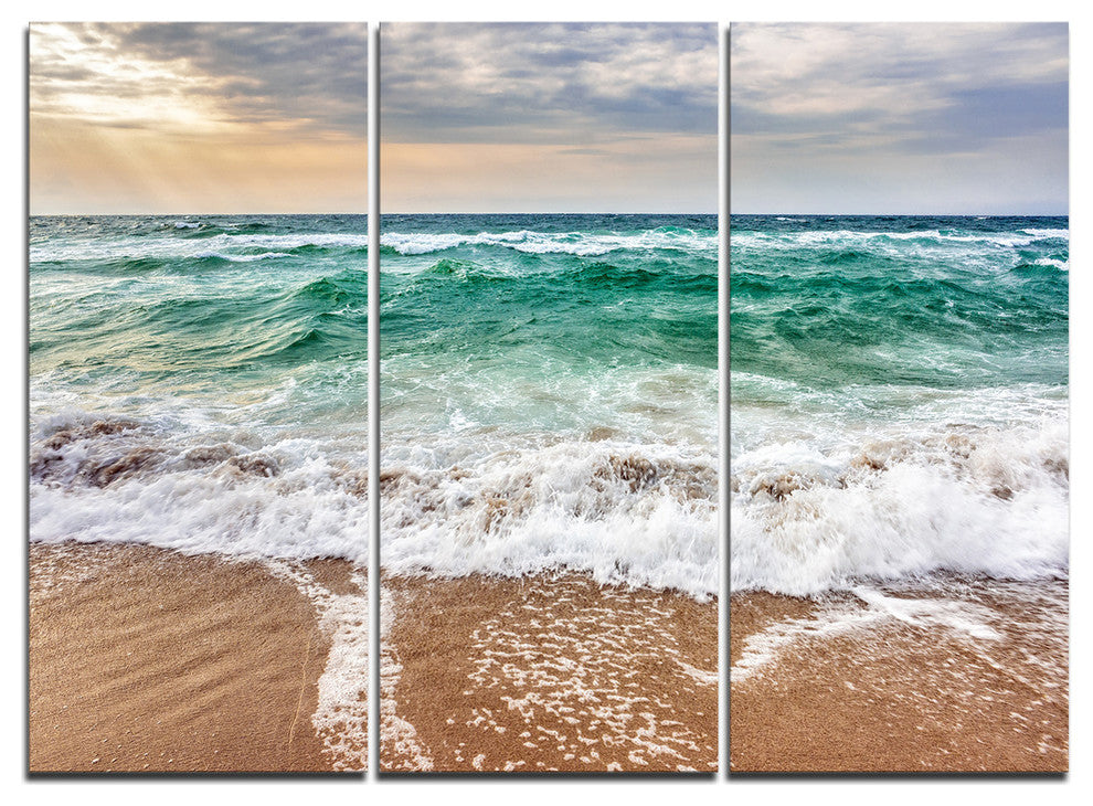 "Crystal Clear Blue Foaming Waves" Metal Wall Art, 3 Panels, 36"x28"