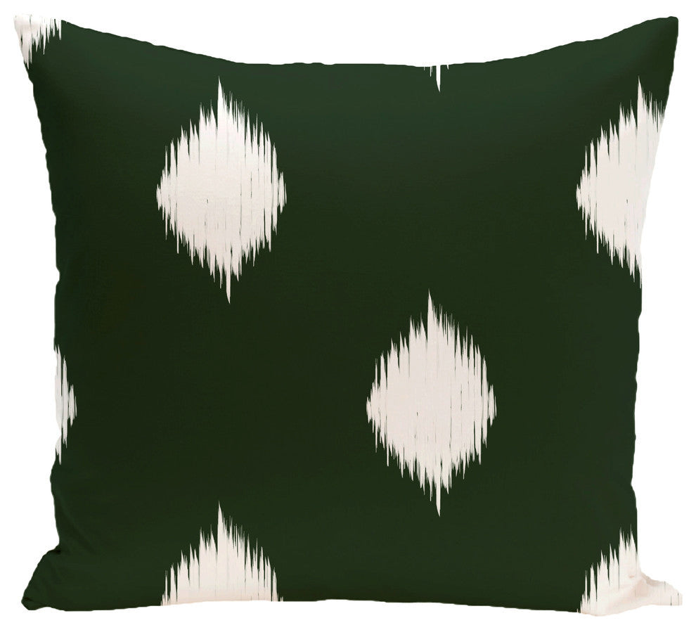 Hol-I-Kat, Decorative Holiday Ikat Print Pillow, Dark Green, 20"x20"