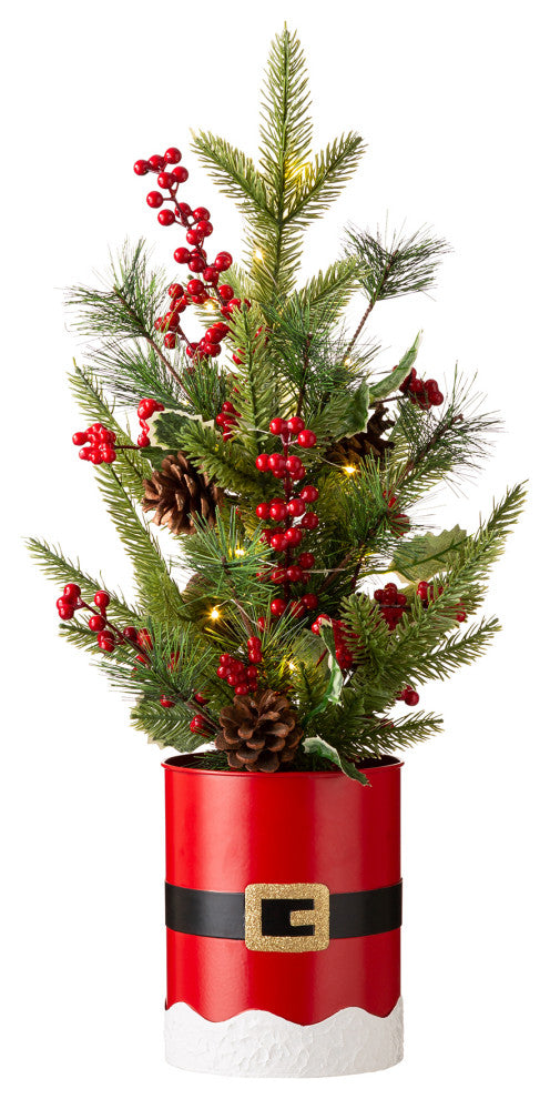 22"H Lighted Santa Belt Potted Table Tree