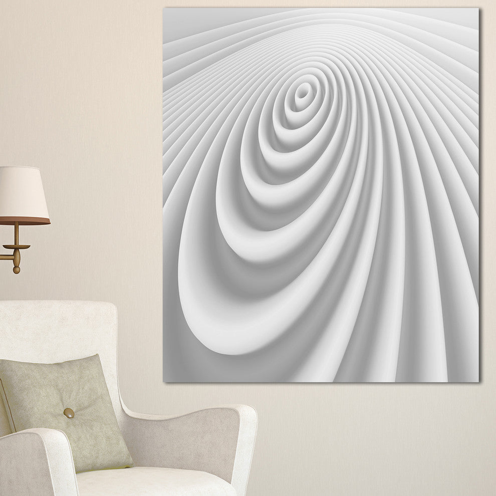 "Fractal Rounded White Waves" Abstract Art Canvas Print, 16"x32"