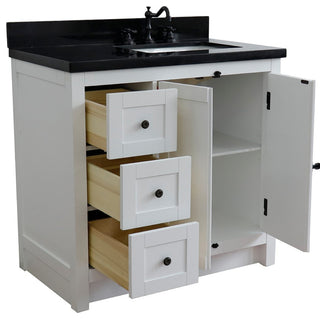 37" Vanity, Glacier Ash, Black Galaxy Top, Right Doors/Right Rectangle Sink