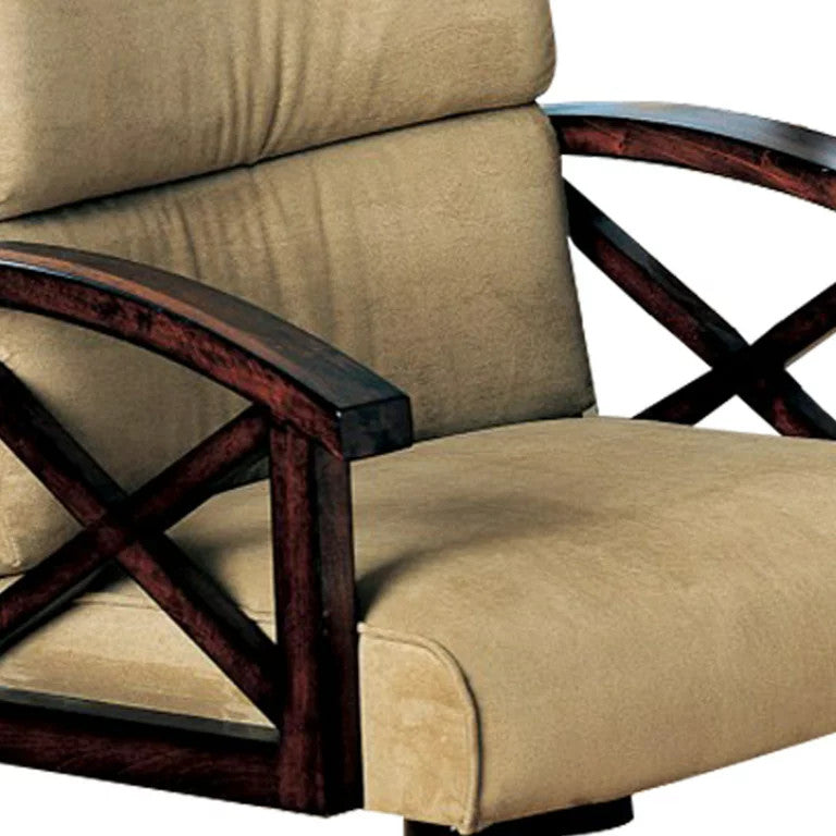 Swiveling Office Chair, Hardwood Frame With X-Accents & Brown Sherpi Fabric Seat
