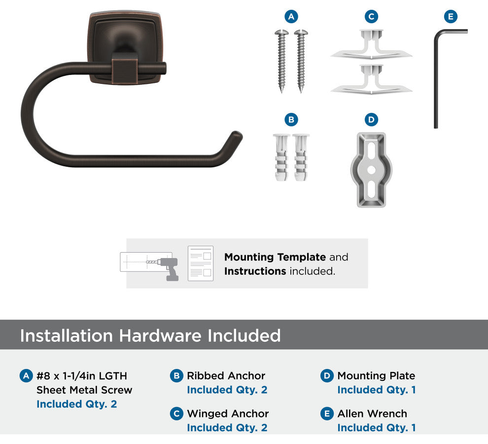 Amerock Stature Transitional Single Post Toilet Paper Holder, Oil Rubbed Bronze