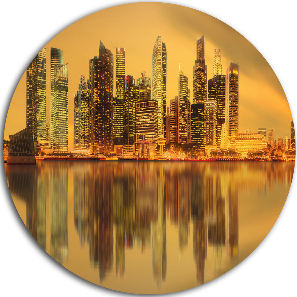 Singapore Marina Bay Skyscrapers, Cityscape Disc Metal Artwork, 11"