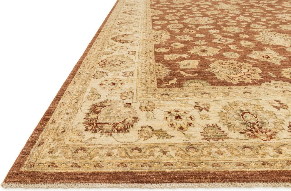 Hand Knotted Vegetable Dyed Wool Majestic Area Rug, Rust/Ivory, 4'x6'
