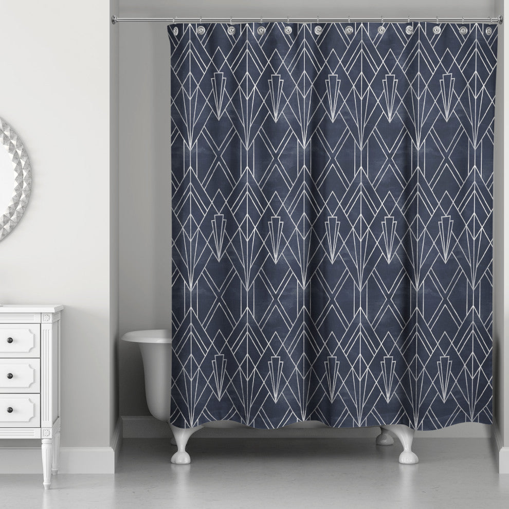 Navy White Depattern 71x74 Shower Curtain