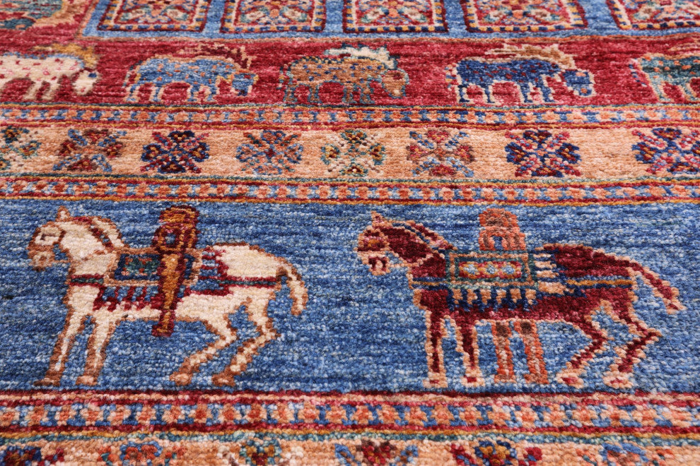 6' 7" X 9' 6" Handmade Antiqued Pazyryk Historical Design Wool Rug Q10915