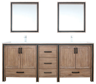 Ziva 80 Barnwood DB Vanity, Cultured Marble Top, Square Sink, 30 Mirrors, Faucet