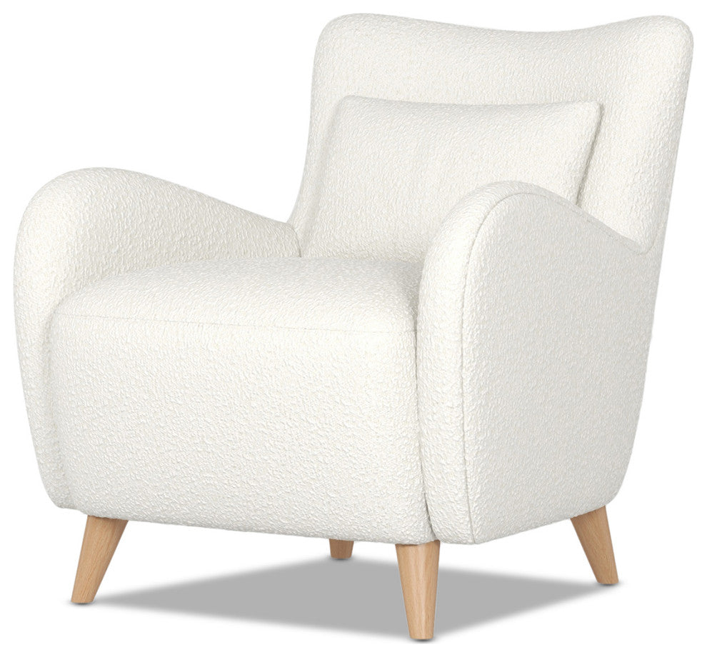 Lune Curved Arm Accent Chair With Lumbar Pillow, Ivory White Boucle