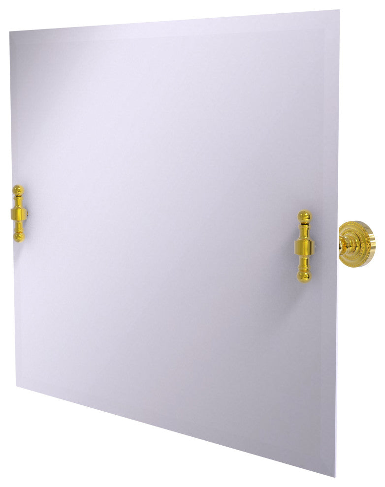 Frameless Landscape Beveled Edge Tilt Mirror, Polished Brass