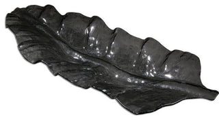 Uttermost Smoked Leaf Coastal Glass Tray in Dark Gray Finish