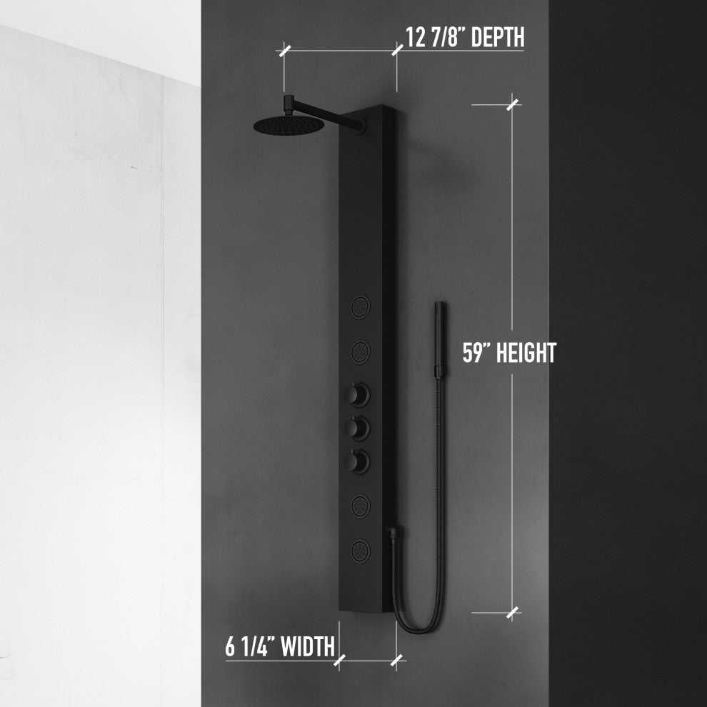 Ellington 59" H x 6" W 4-Jet Shower Panel with Round Shower Head, Matte Black