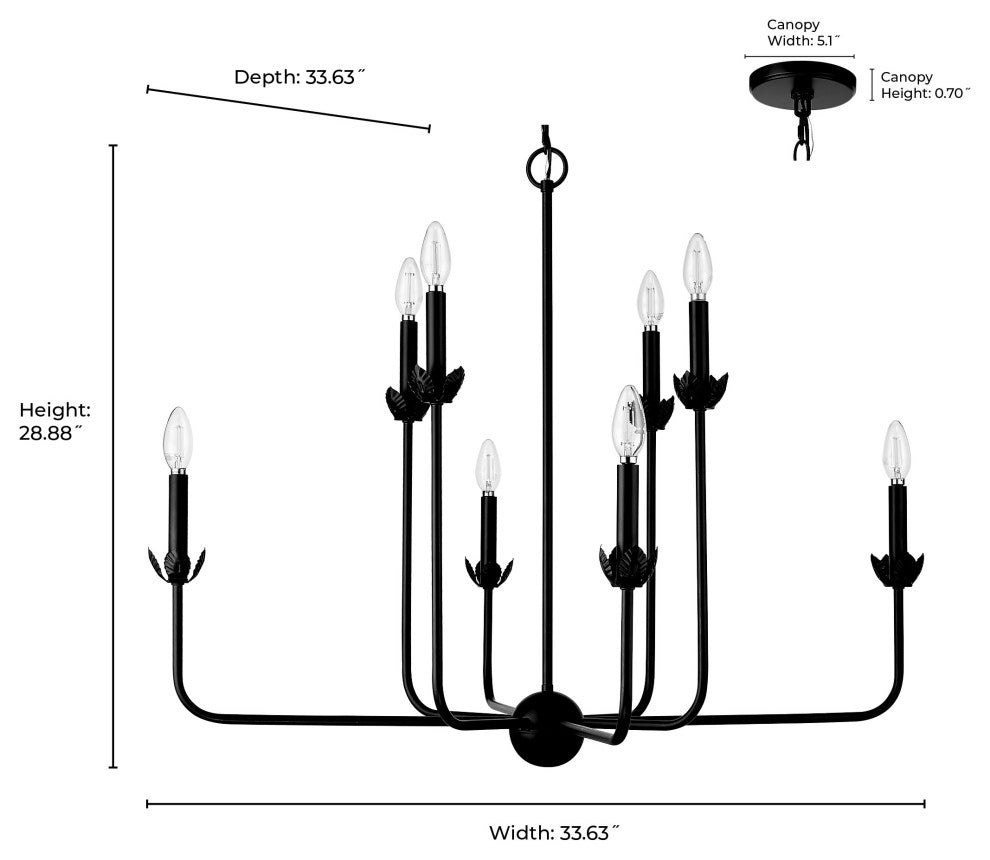 8 Light 33.625 in. Matte Black Chandelier