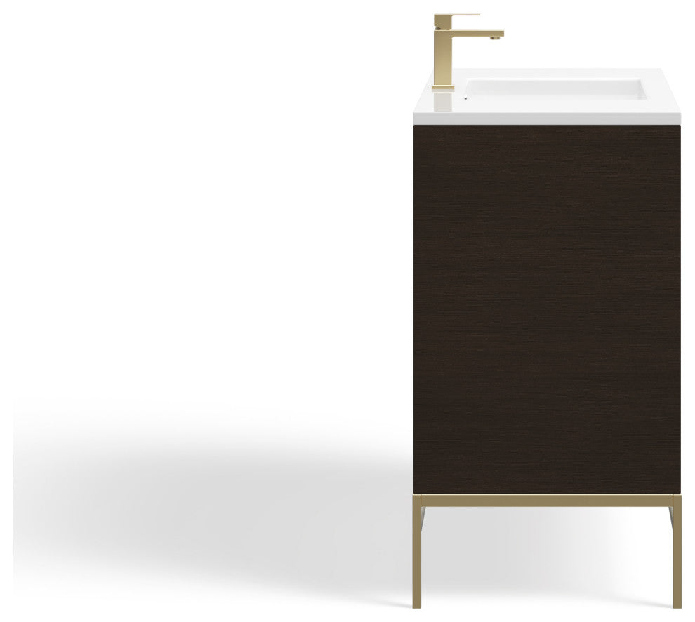 Lockhart Bath Vanity, Black Oak, 36", Satin Brass Hardware, Single Sink, Freestanding