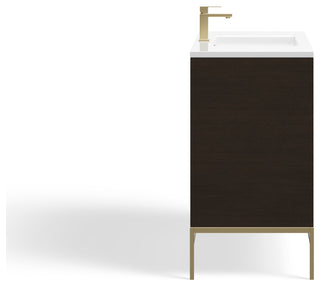 Lockhart Bath Vanity, Black Oak, 36", Satin Brass Hardware, Single Sink, Freestanding