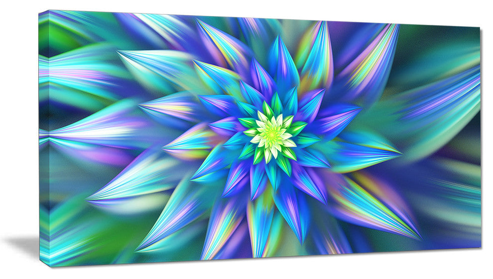 Huge Light Blue Fractal Flower, Large Floral Canvas Art Print, 60"x28"