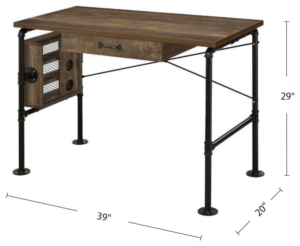 Metal Frame Writing Desk, Weathered Oak and Black