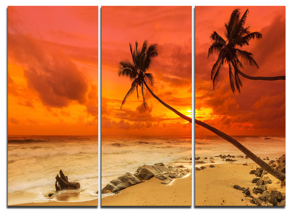 "Palms Silhouettes Bent to Seashore" Metal Wall Art, 3 Panels, 36"x28"
