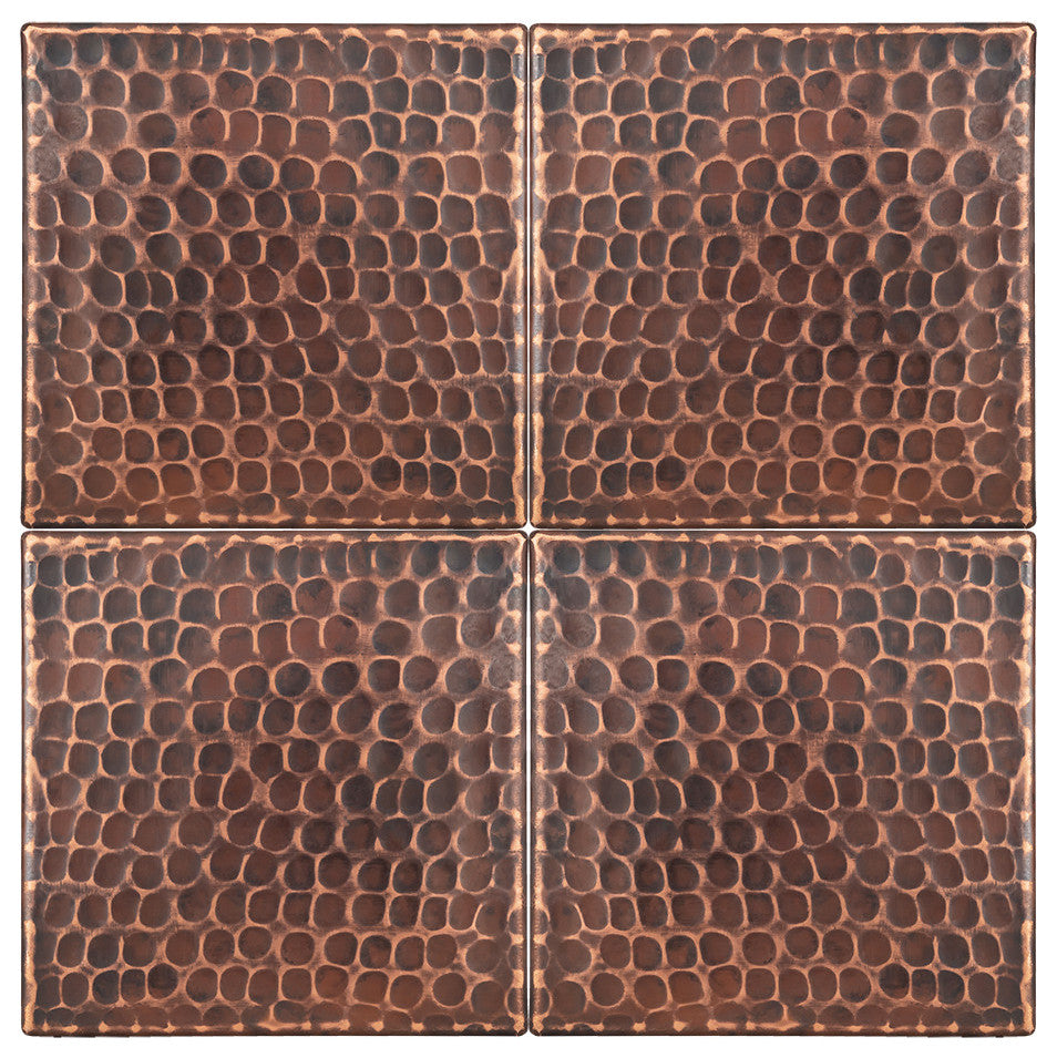 Hammered Copper Tile, 4"x4", Set of 4