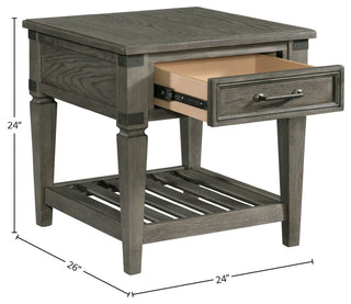 Foundry 24" Wide End Table With Drawer and Shelf, Brushed Pewter