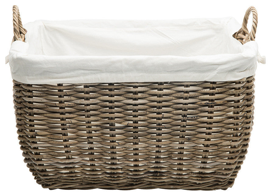 Rattan Kobo Rectangular Laundry Basket With Liner, Gray