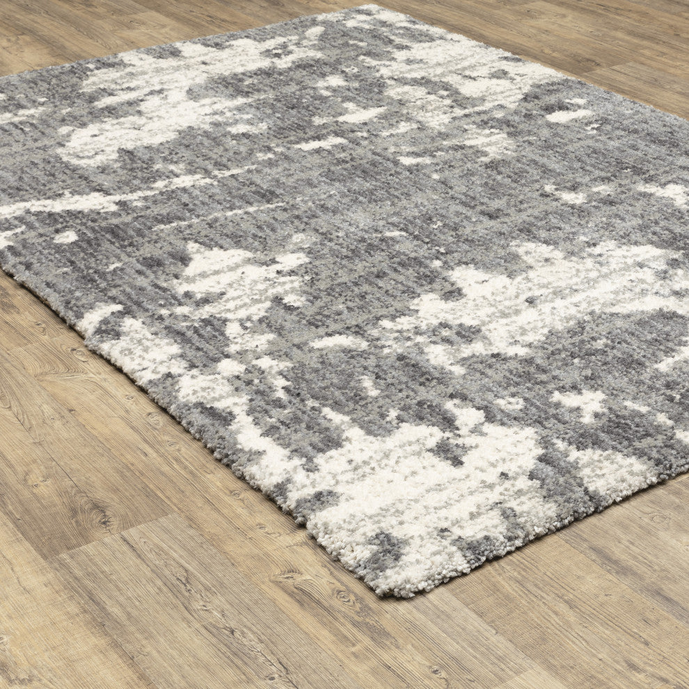 Ashton Distressed Shag Grey/Ivory Area Rug, 5.3X7.6