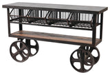 Golden Solid Wood 4 Drawer Cart on Cast Iron Wheels, Brown